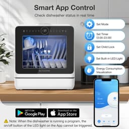 BLITZHOME Vaatwasser BH-4-CDW – compacte tafelmodel, 5L, 8 programma’s, 360° sproeiarmen, hete-lucht droging, app-besturing, kinderslot, EU-stekker — thumbnail 4