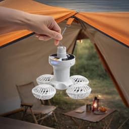 Plafondventilator – Op zonne-energie werkende ventilator met verlichting – Tentventilator met 4 bladen – Met LED-verlichting – Oplaadbaar via USB – Inclusief afstandsbediening – Ideaal voor kamperen, wandelen en verkoeling buitenshuis — thumbnail 3
