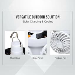 Plafondventilator – Op zonne-energie werkende ventilator met verlichting – Tentventilator met 4 bladen – Met LED-verlichting – Oplaadbaar via USB – Inclusief afstandsbediening – Ideaal voor kamperen, wandelen en verkoeling buitenshuis — thumbnail 2