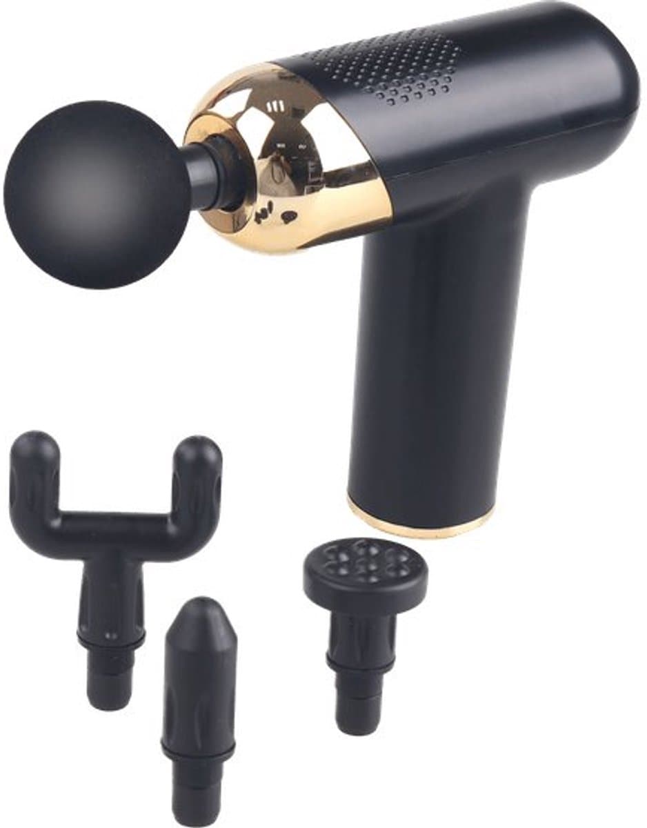Massage Gun – Spiermassage Apparaat – 6 Snelheden – 4 Massagekoppen – Oplaadbaar via USB-C – Zwart/Goud massage gun tegen spierpijn massage gun voor spierontspanning — afbeelding 1