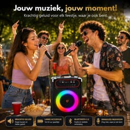 Karaoke Set - 2 draadloze microfoons – 500W - LichtFX & opnamefunctie - Verschillende aansluitingen - Karaoke set voor volwassenen — thumbnail 2
