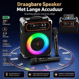 Karaoke Set - 2 draadloze microfoons – 500W - LichtFX & opnamefunctie - Verschillende aansluitingen - Karaoke set voor volwassenen — thumbnail 3