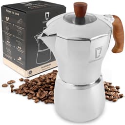 Leonomics Percolator 300 ml 6 Koffiekopjes – Aluminium Moka Pot – Espressomaker met houten handvat en vitrinedeksel — thumbnail 1