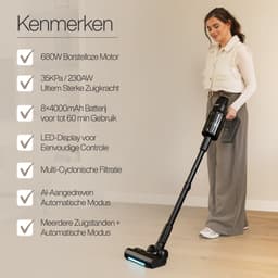 GoScrub® Steelstofzuiger Draadloos - 680W - Kruimeldief - 4 Opzetstukken - Stofzuiger 35kPa zuigkracht - Zonder zak op accu - Inclusief muurhanger - X680 Ultra — thumbnail 3