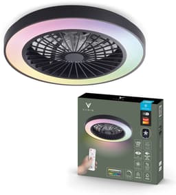 Varin® Plafondventilator met verlichting - Zwart - Tuya Wifi - LED 30W RGBW - Ø 50cm - Super stil - Afstandsbediening smart lamp - Plafondlamp slaapkamer - Plafonniere woonkamer - Plafondlampen - Plafond lamp - Verlichting kinderkamer - Ventilator — thumbnail 1