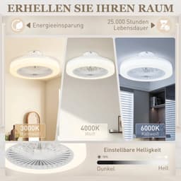 Plafondventilator met Verstelbare LED Verlichting, Timer & Afstandsbediening - Plafond Lamp met Stille Ventilator - Plafonniere - LED 40W - 3000/6000K - Ø50 cm - 6 Snelheden - Wit — thumbnail 4
