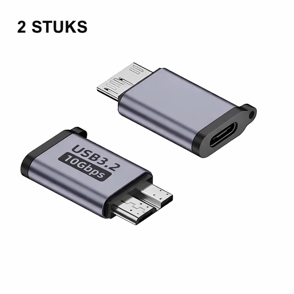 USB-C naar Micro USB-B Adapter – 2 Stuks – Micro B 3.0 / 10Gbps – Verloopstekker voor Externe HDD & SSD Harde Schijf – Geschikt voor WD My Passport & Seagate – Space Grey — afbeelding 1