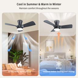 Epochglo Plafondventilator met Verlichting Klein (30"), Stille DC Motor & Afstandsbediening, 22W LED Lamp Dimbaar 3000K-6000K, 6 Standen & Timer, Zomer- en Winterstand voor Slaapkamer, Eetkamer, Woonkamer, Zwart — thumbnail 3
