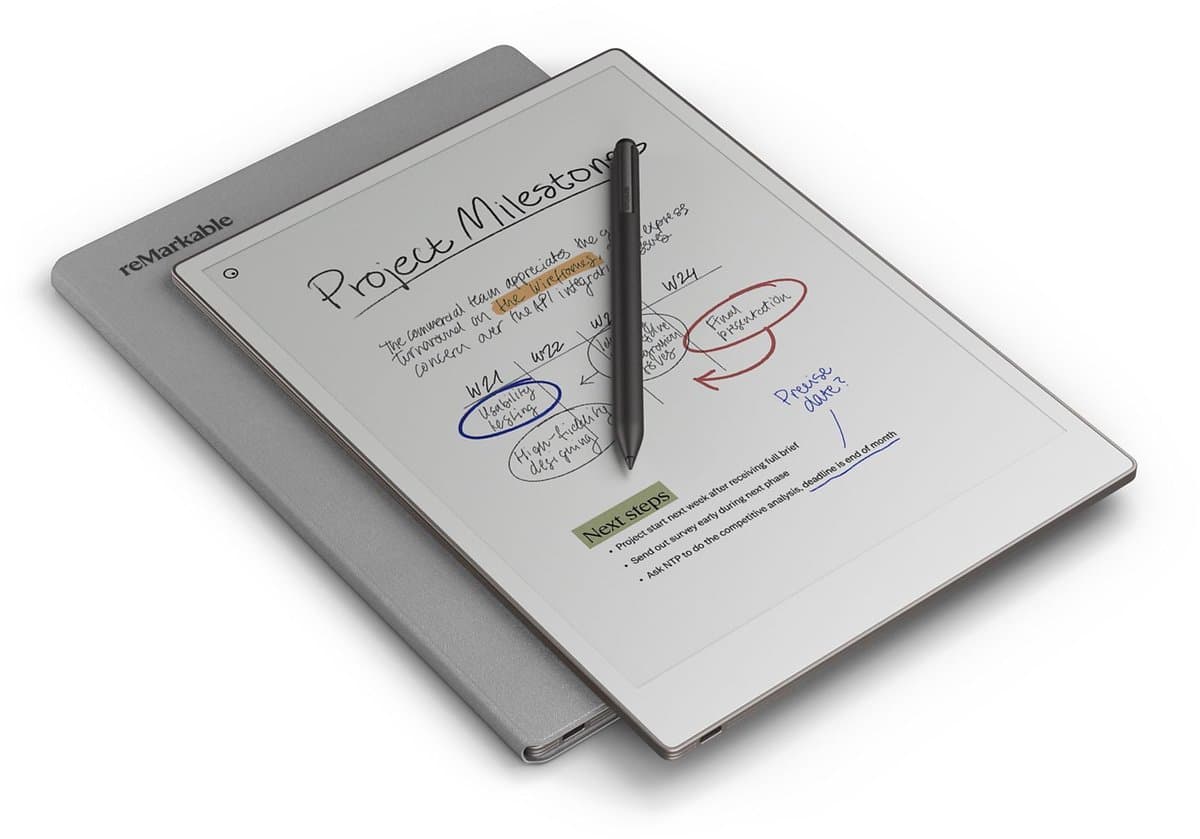 reMarkable Paper Pro Tablet met Marker Plus en originele Book Folio (Grijs Polymer Weave) — afbeelding 1