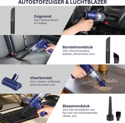 HEZIVO® Auto Stofzuiger - Kruimeldief Draadloos - Autostofzuiger Oplaadbaar - Handstofzuiger 3-in-1 - Ook voor Huisdieren Haar - Blauw — thumbnail 3