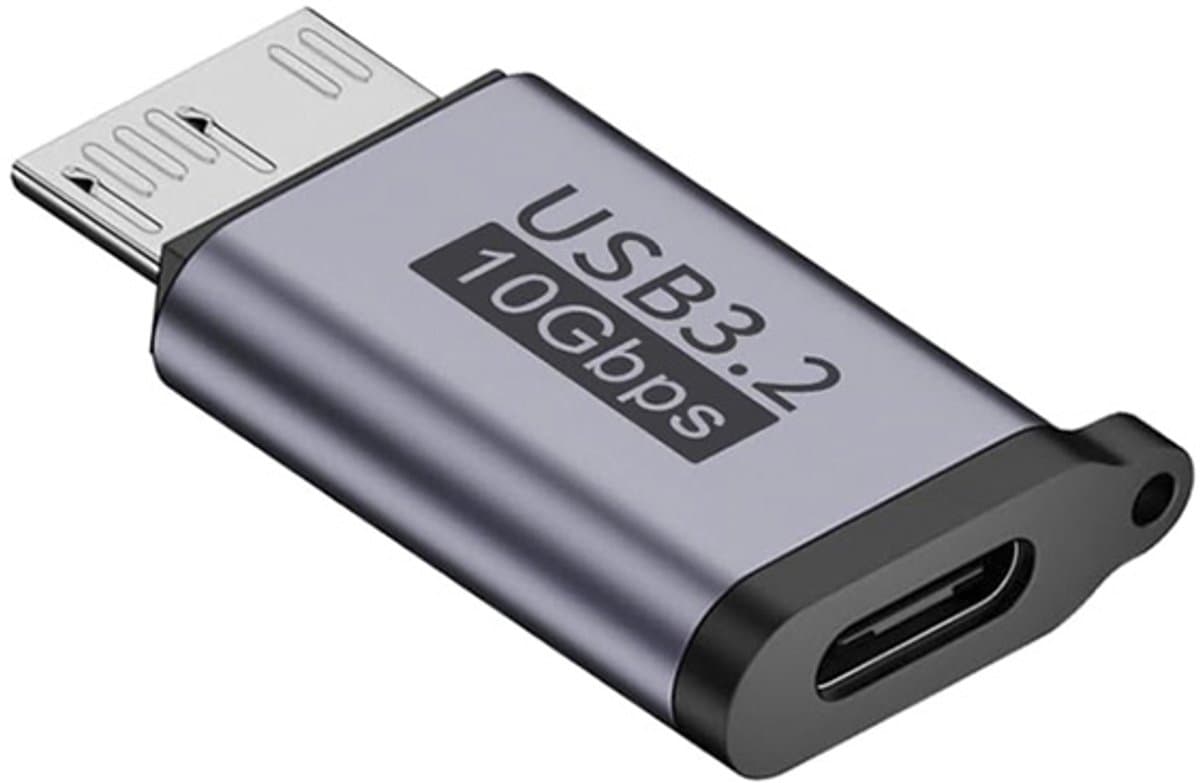 USB-C naar Micro USB-B Adapter – Micro B 3.0 / 10Gbps – Verloopstekker voor Externe HDD & SSD Harde Schijf – Geschikt voor WD My Passport & Seagate – Space Grey — afbeelding 1