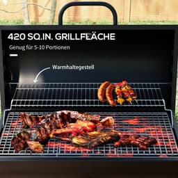 Premie Houtskool Barbecue - Smoker Barbecue - Houtskoolgrill - met Deksel, Thermometer, Wielen & Onderstel - BBQ voor Kamperen, Buiten, Tuin - 95 x 71,5 x 102 cm - Zwart — thumbnail 5