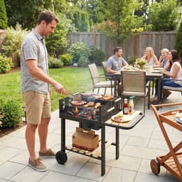 Premie Houtskool Barbecue - Smoker Barbecue - Houtskoolgrillwagen - Houtskoolgrill - met in 4 Standen Verstelbaar Grillrooster, Asbak, Wielen - BBQ voor Kamperen, Buiten, Tuin - 99,5 x 58 x 82 cm - Zwart — thumbnail 4