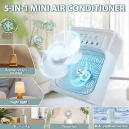 Mobiele , mini-luchtkoeler, tijdelijk met gratis anti muggen apparaat, 5-in-1 airconditioning, klein, draagbaar, 7 leds, luchtbevochtiger met 3 snelheden, luchtkoeler, ventilator met waterkoeling, voor keuken, kantoor — thumbnail 3