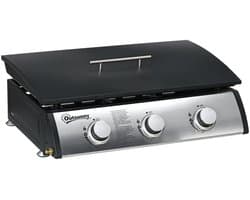Gasbarbecue - Tafelmodel Gasbarbecue en Gasgrill - 3 Branders - 7,5 kW - met Deksel, Vetopvangbak, Antiaanbakplaat - 63 x 47 x 25 cm - Zwart + Zilver