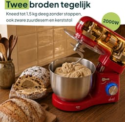 Vivid Green 2000W Keukenrobot - 6.2L - Display & Instelbare Timer - Mixer met Mengkom - Keukenmachine - Keukenmixer - Rood — thumbnail 4