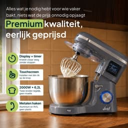 Vivid Green 2000W Keukenrobot - 6.2L - Display & Instelbare Timer - Mixer met Mengkom - Keukenmachine - Keukenmixer - Grijs — thumbnail 3