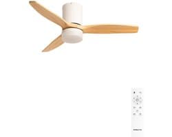 CREATE - Stille 40W plafondventilator met technische ABS bladen (Ø112cm) (ruimtes ≤10m²) - Wit/Licht houtlook - Met licht - Afstandsbediening - WIND CALM