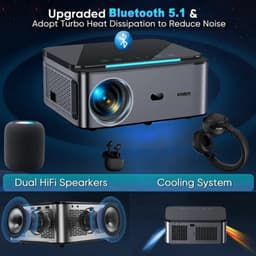 Xiwbsy - Beamer - Projector Beamer - Projector 4k - 1080P - Automatische focus - met WiFi 6 - 25000 Lumens - Buiten- en thuisprojector - Android 4K - Zwart — thumbnail 1