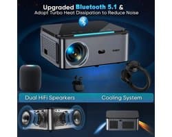 Xiwbsy - Beamer - Projector Beamer - Projector 4k - 1080P - Automatische focus - met WiFi 6 - 25000 Lumens - Buiten- en thuisprojector - Android 4K - Zwart