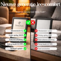 SwayTosh E-Reader Nova Smart – 6 inch 2026 – Tot 68GB Opslag (36GB geleverd) – Schermverlichting en Nachtmodus – E Reader Voor Ebook – Met Oplader — thumbnail 3