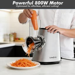 Elektrische Groentesnijder - Keukenmachine Kaasrasp - Snel Ingrediënten Snijden - 5 Professionele Messen - 800 Watt Motor - Zilver — thumbnail 3