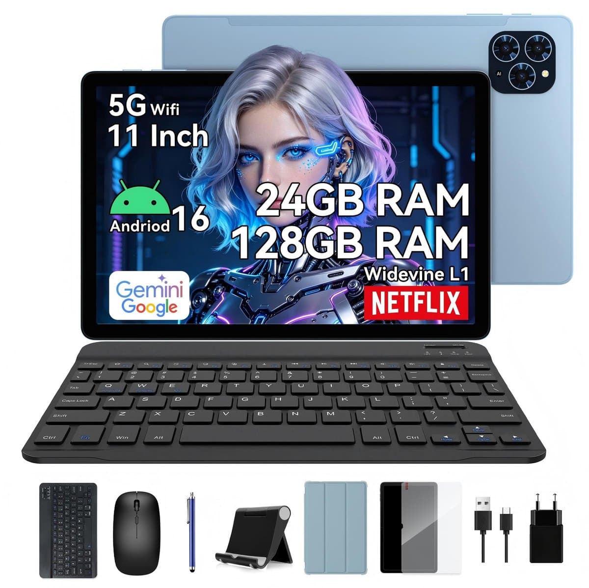 TABWEE T90 Tablet - 8000mAh - 11 inch - 24GB RAM - 128GB ROM - Widevine L1 - Blauw — afbeelding 1