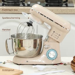 Keukenmachine 1300W - Keukenrobot - 4.5L - Foodprocessor met 6 - standen - Mixer met Mengkom - BPA-vrij - Keukenmixer - 3 Accessoires - Beige — thumbnail 5