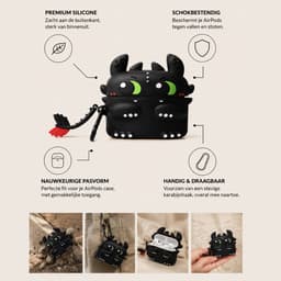 Zwarte Draak AirPods Pro 4 Case – Schattige Silicone Beschermhoes met Karabijnhaak, Shockproof AirPods Hoesje, Kawaii Dragon Case voor AirPods Pro 4, Anti-Val & Krasbestendig, Zwart — thumbnail 4
