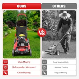 Benzine Grasmaaier - Tuinmaaier Krachtig - Gazon Onderhouden - 8-voudige Hoogteverstelling - 51 cm Maaibreedte - Zwart Rood — thumbnail 4