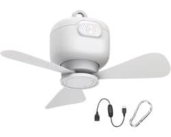 Draadloze Hangende Ventilator - Plafond Ventilator - Buitenkoeling Binnen - Met LED Verlichting - 8000 mAh Batterij - Wit