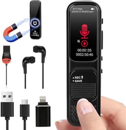 Digitale Dictafoon 64GB – Voice Recorder met Ruisonderdrukking, USB Oplaadbaar – Voor Vergaderingen & Interviews — thumbnail 1