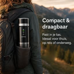 Draagbare koffiemachine - Verwisselbare Accu + 1 extra accu - 20 Bar - Inclusief Beschermhoes - 150 ml - 7500 mAh - Draagbaar koffiezetapparaat - Cups & Gemalen Koffie - Camping & Reizen - Espresso & Lungo - Seltrix - Zwart — thumbnail 2