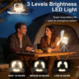 Draagbare Plafondventilator - Campingventilator Met Licht - Oplaadbare Batterij En Afstandsbediening - 360 Graden Verstelbaar - 7200 Mah Capaciteit - Inclusief Standaard En Tas - Voor Tent Camper En Buiten — thumbnail 4