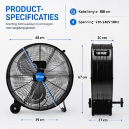 Industriële Vloerventilator 77 cm – Krachtige Trommelventilator met Wielen & Handgreep – 3 Snelheden – Zwart — thumbnail 4
