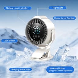 Ventilatoren-mini ventilator-Oplaadbare Klemventilator met 100 Snelheden - Draagbare Clip-on Fan met LED Nachtlampje - 720° Draaibaar - 12 Uur Batterij - Stille USB Tafelventilator voor Kinderwagen, Bureau, Bed en Camping — thumbnail 4