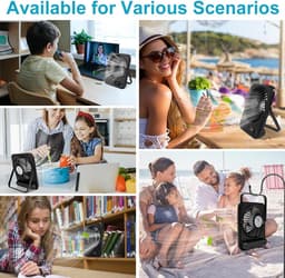 Oplaadbare Tafelventilator - 5 Snelheden met Borstelloze Motor - Stille Mini Ventilator met LED Batterij Display - 1200mAh USB Bureauventilator - 16.3x13.2cm - Zwart — thumbnail 5