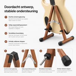 BOTC Gitaarstandaard – Guitar Stand – Basgitaar - Opvouwbare "A" - Standaard voor akoestische en elektrische gitaar - Hout — thumbnail 5