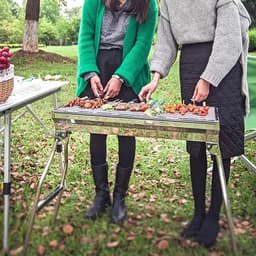Opvouwbare Houtskool BBQ met Deksel - Draagbare RVS Barbecue voor Buiten — thumbnail 2