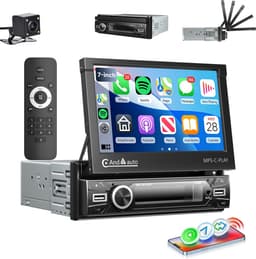 ESSGOO 1Din Autoradio - 7 Inch IPS HD Elektrisch Klapscherm - Apple Carplay & Android Auto (Draadloos) - Bluetooth, Aux, USB, SD & MP5 - Achteruitrijcamera — thumbnail 1