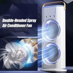 Draagbare desktop radiator met afstandsbediening en dubbele ventilator, mini-ventilator met drie gaten voor ijsnevel en dubbele kop, oplaadbare afstandsbediening met snoer, stille USB-watervernevelaar met gekleurde lichtventilator, kleine radiator. — thumbnail 3