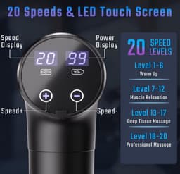 Cotsoco Massageapparaat Deep Tissue - Spiermassageapparaat met 9 Opzetstukken, 20 Snelheden & Stille Brushless Motor - Handheld Percussie Massager voor Rug, Nek & Spierherstel - Zwart — thumbnail 5