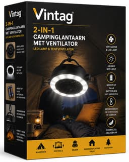 LED Camping lamp en ventilator - Draagbaar - Plafondventilator - Tentventilator - Op batterij (3xAA) - Wit licht — thumbnail 5