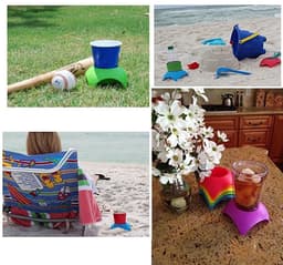 Dailygoody - Strandbekerhouders - Stranduitrusting - Ideaal voor vakanties - Multicolor 5 Pack - Perfect voor dranken en mobiele telefoons - Geschikt . — thumbnail 3