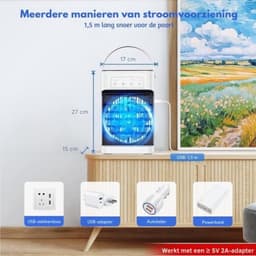 Thuys - Mobiele Airco Zonder Afvoer - Mobiele Airco Zonder Slang - Ventilator Met 3 Snelheden - Aircooler - Mobiele Airco Voor Slaapkamer – 7 LED kleuren - Compact Ontwerp – Wit — thumbnail 4