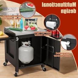 Outdoor Keuken Trolley met 2 Vouwbare Zijkanten, Draagbare Grillwagen voor Pizza Ovens en BBQ's, Ideaal voor Buiten koken en Tuinfeesten — thumbnail 3