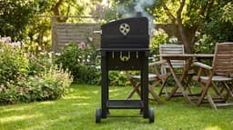Houtskoolbarbecue XL Grillwagen met Deksel, Thermometer & Rookfunctie – House&Garden BBQ Houtskool Grill met Warmhoudrooster, Wielen, Opbergplanken, Aslade & Accessoires – Zwart — thumbnail 5