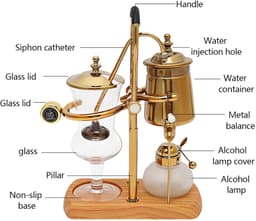 Cellista Sifon Koffiemaker 400ml - Vacuüm Koffiezetter - Belgische Koffiemaker - Gravity Brewer - Vintage Koffieset Goud - Retro — thumbnail 4