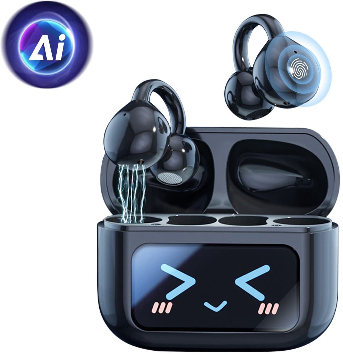 M100 - Open Ear Oortjes - Oortjes Draadloos - Sport Oordopjes - AI vertaalfunctie - 5.4 Bluetooth - Clip On - Hardlopen - 48 uur - Spatwaterdicht - XP67 - Oorclips - Zwart — afbeelding 1