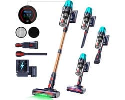 BLOSSOM Steelstofzuiger Draadloos - 650W - Kruimeldief - 55kPa Zuigkracht - Tot 65 Min Accuduur - Groene Laser - HEPA Filter - zonder zak - Blauw/Goud